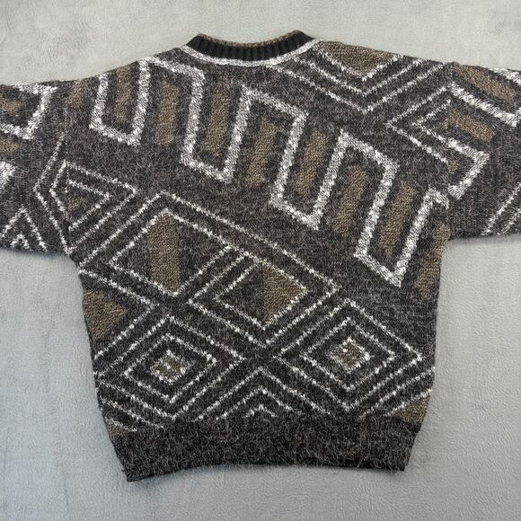 Le Tigre Sweater Boys XL Size 20 Brown Geometric Fuzzy Hairy Brushed Long Sleeve - Picture 2 of 7